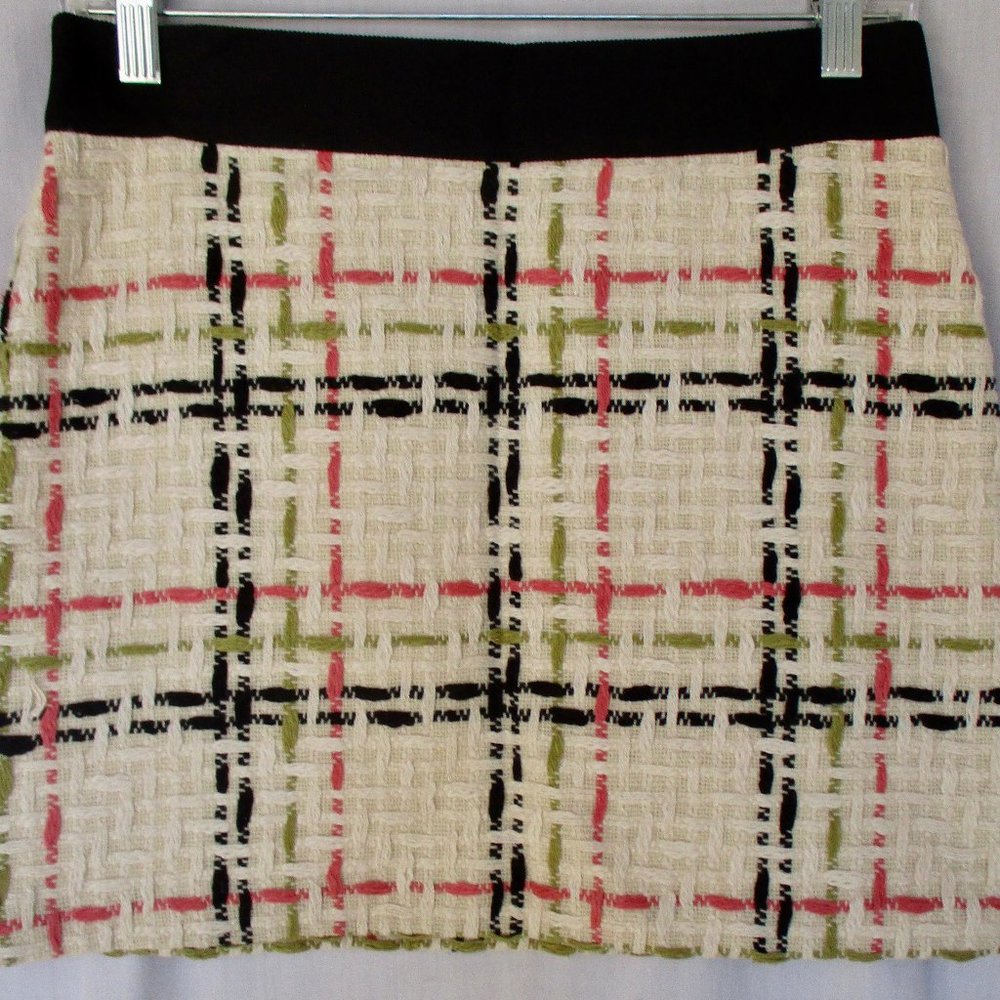 Milly of New York Mini Off White /Black/Khaki/Rose Tweed Skirt Size 2
